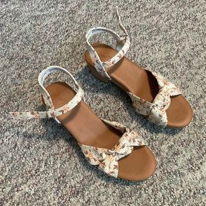 Dress Shoes, Spring, Sandals, Brown, Orange Flower Print